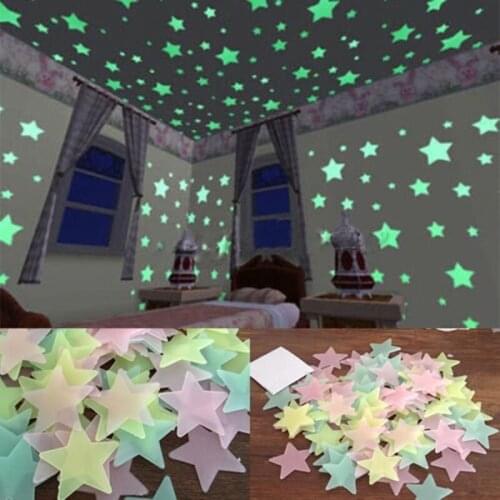 Best Quality 100Pcs/Set 3D Stars Glow In The Dark Luminous Fluorescent Plastic Wall Stickers