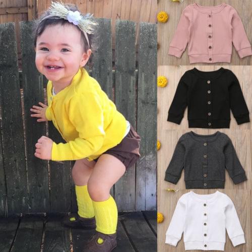 Cute Baby Girl Boy Spring Autumn Coats Long Sleeve Warmer Cardigan Children Tops Outfit Solid Button Shirt Fashion Toddler Coat
