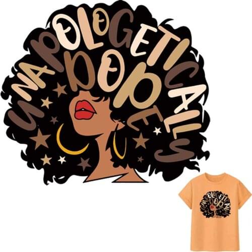 Fashion Black Girl Iron-On Patches For Clothes DIY Washable T-Shirts Thermoadhesive Sticker Simple Style Heat Transfers Applique