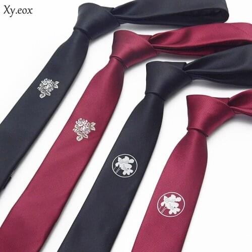 Fashion unisex student party embroidery pattern Korean version of narrow tie soft neck Tie