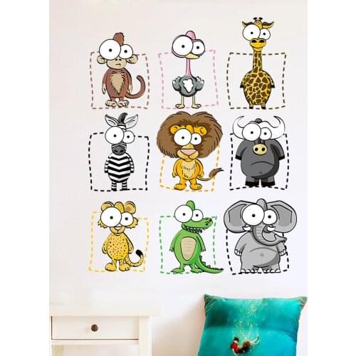 Cartoon Animals Wall Stickers for Kids Room Decoration Bedoom Living Room PVC Fridge Stickers Self-adhesive Wallpaper Murals