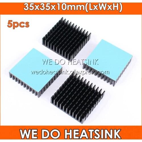 WE DO HEATSINK 5pcs 35x35x10mm Aluminum Heatsink Black Anodize With Blue Thermal Conductive Adhesive Pad