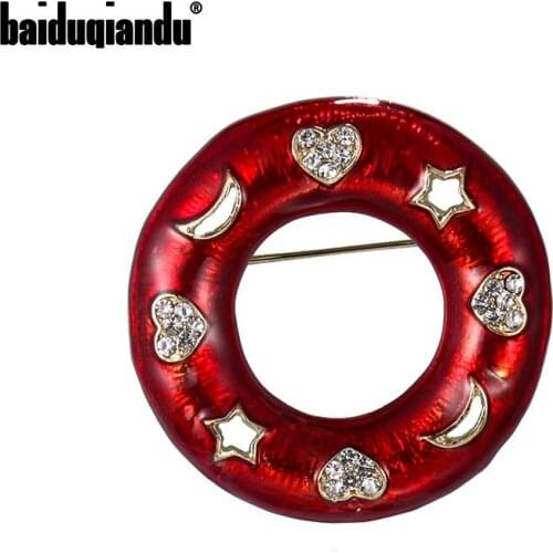 Baiduqiandu Brand New Arrival Red Enameled Star Heart Moon Circle Brooch Pins