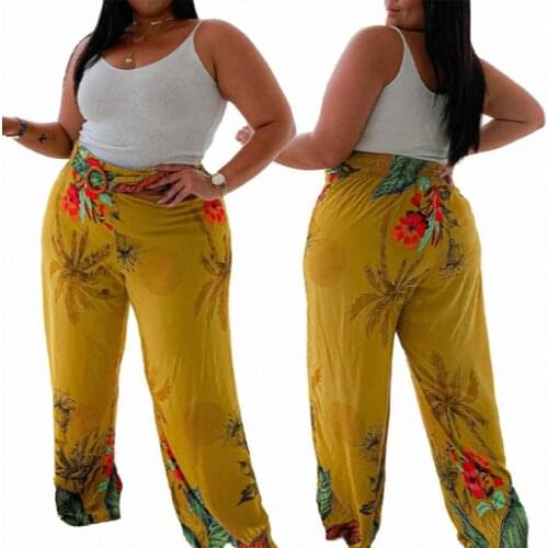Casual Mid-waist Elastic Long Pants Yellow Plus Size Loose Female Trousers Flared Pants Women Summer Wholesale Dropshipping 5xl