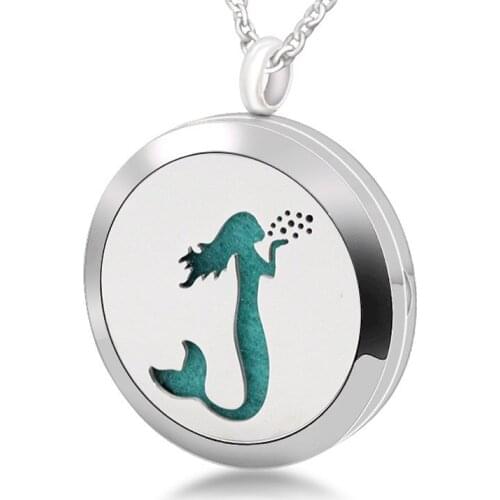 316L Stainless Steel Essential Oil Diffuser Necklace Pendant Mermaid 30MM Magnetic Aromatherapy Necklace For Women