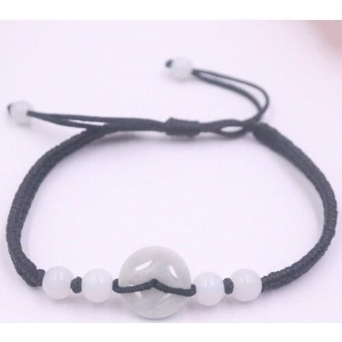 New Arrival Natural Jade Jadeite Coin Bead Charm with Black Cord Weave Bracelet Adjustable Best Gift