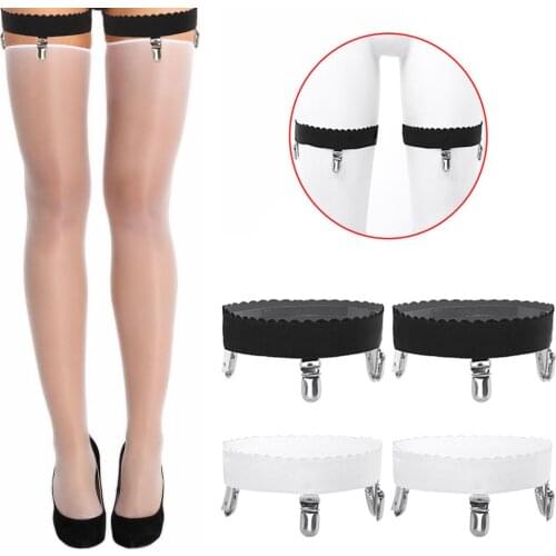 Women Sexy Lingerie Accessories Non-slip Silicone Elastic Thigh High Garter Belts Stockings Fastener Suspender with Metal Clips
