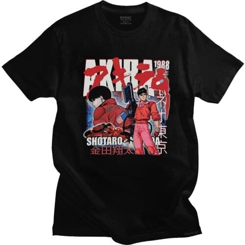 Retro Anime Akira T Shirt for Men Pure Cotton Urban Manga T-shirt Short Sleeved Neo Tokyo Tshirt Shotaro Kaneda Tee Top Clothing