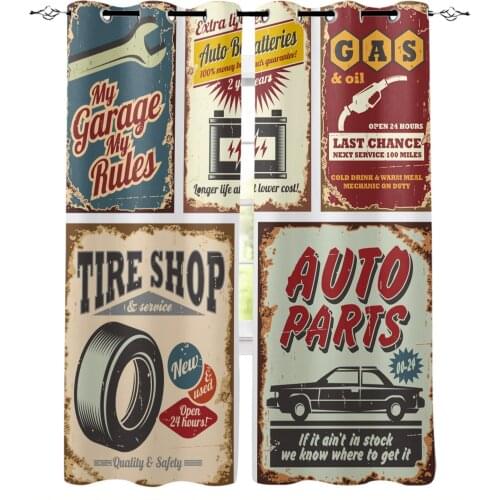 Retro Poster Design Car Tool Blackout Curtain Living Room Window Curtain Childrens Blackout Curtains for The Bedroom