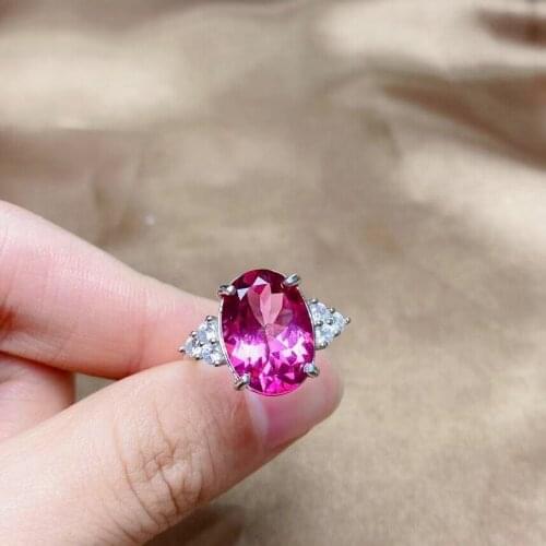 Luxury Silver Gemstone Ring for Party 10mm*14mm VVS Grade Pink Topaz Ring 925 Silver Topaz Jewelry
