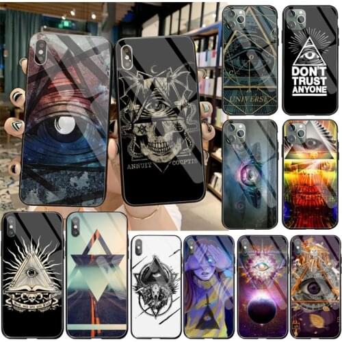 Pyramid eye symbol illuminati Silicone Black Phone Case Tempered Glass For iPhone 11 Pro XR XS MAX 8 X 7 6S 6 Plus SE 2020 case