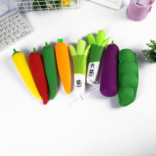Novelty Fruit Vegetables Silicone Pencil Case Multi-functional Stationery Pen Bags Storage Pencil Box School Supplies