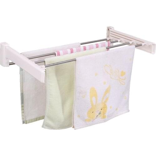 Bathroom Foldable Stainless Steel Wall Mounted Bathroom Towel Drying Rack Shower Clothes Organizer Storage Holder Pole DQ0802