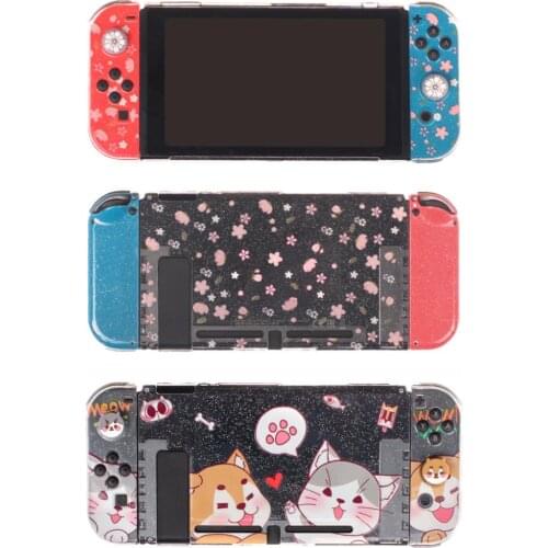 Sakura Cat Paw Glitter Hard Case Protective Cover Bling Shell for Nintend Switch NS Joy-Con Crystal Protector+2 Thumb Stick Grip