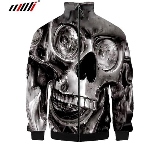 UJWI Metal Skull 3d Stand Collar Hoodie Harajuku Fashion Men/Women Zipper Hoodies Jackets Long Sleeve Zip Up 3D Sweatshirt Tops