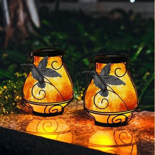 Outdoor Hanging Portable Flickering Flame Fire Metal Solar LED Garden Lantern Lamp Light Waterproof