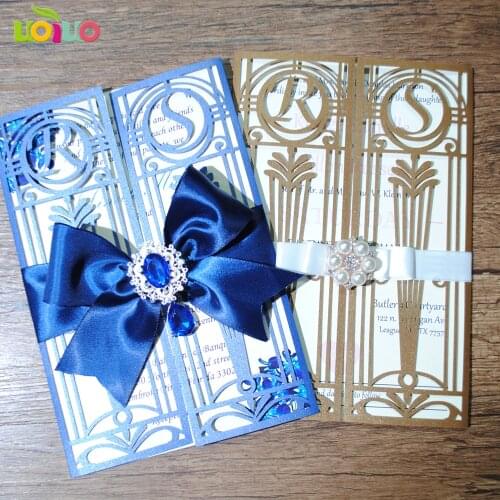 Unique luxurious wedding cards laser cut menu dinner card gate style marriage invitation cards simple design free logo