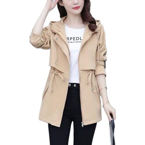 Oversize 4XL windbreaker Women Outerwear 2021 New Spring Autumn Overcoat Female Fashion Slim Casual Tops Lady Hooded Trench Coat