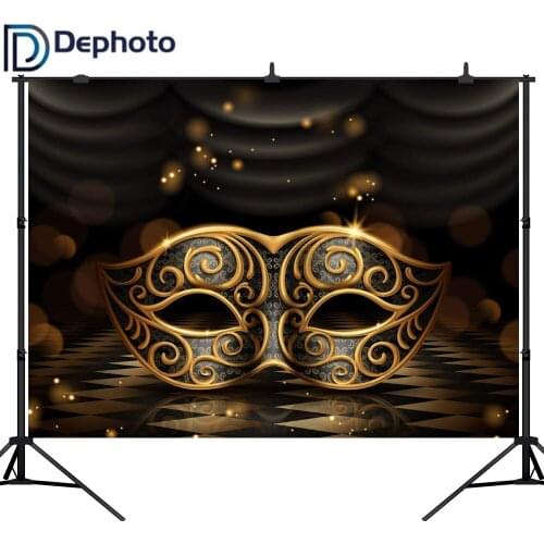 DePhoto Vinyl Photographic Background Classy Carnival Party Elegant Golden Mask Backdrop Photocall Professional Custom