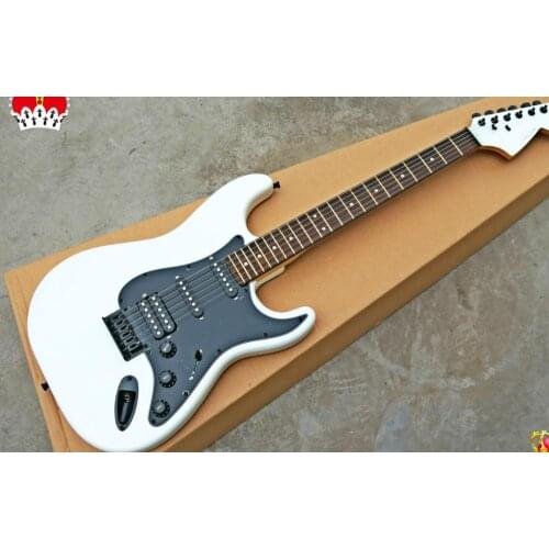 High quality FDST-1049 white color solid body black pickguard rosewood fretboard electric guitar, Free shipping