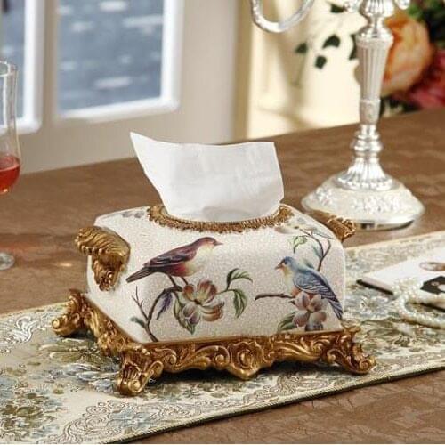 High grade resin carved European paper towel box luxury retro home decoration napkin box fashion creative drawer box