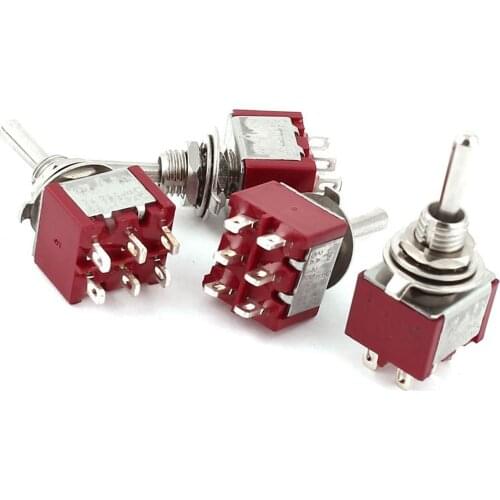 High Quality 4Pcs AC 250V 2A 120V 5A 6 Pin Terminals ON/Off/ON DPDT Toggle Switches