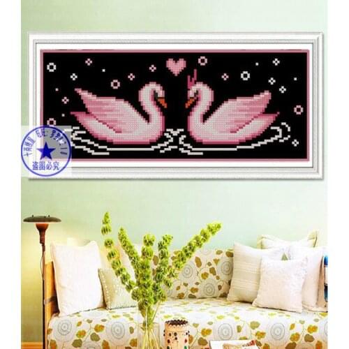 Top Quality lovely beautiful counted cross stitch kit pink swan love swans, wedding decoration gift