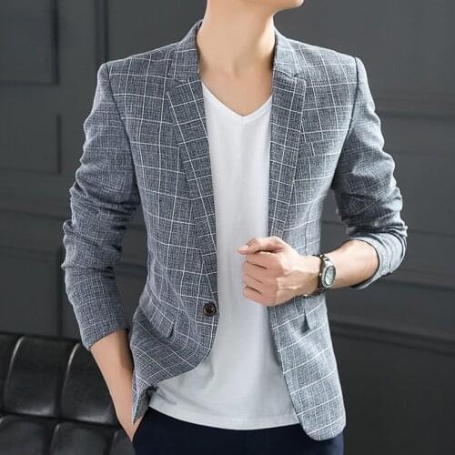 Summer Casual Suit Mens Spring and Summer Plaid Konishi Slim Korean Version of The Trend of Single-West Thin Jacket Handsome