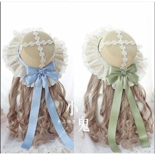 Mori Girl Summer Straw Hats Women Beach Sun Hat Lolita Kawaii Princess Lace Bow Ribbon Straw Hat Female Headwear B574