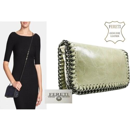 Woman Shoulder Bag With Light Beige Leather Chain Leather Woman Brand Fereti