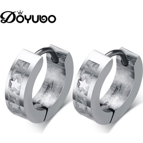 DOYUBO New Design Womens 316L Stainless Steel Hoop Earrings With Lovely Stars Lady OL Style Fashion Earrings Accessories DB024
