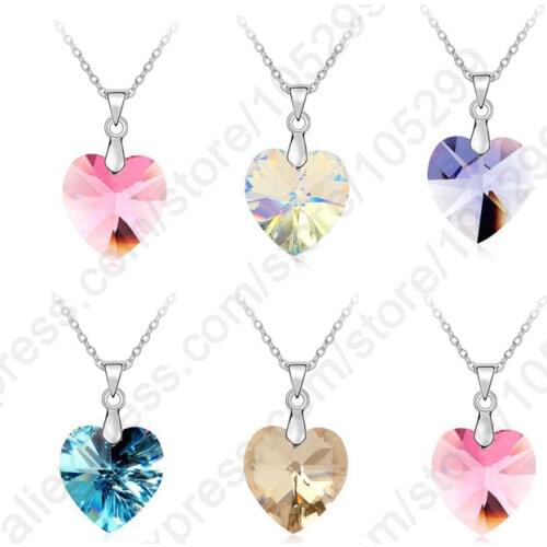 Wholesale Austrian Crystal 925 Sterling Silver Jewelry Heart Pendant Necklaces Hook Earrings Woman Accessories Gift