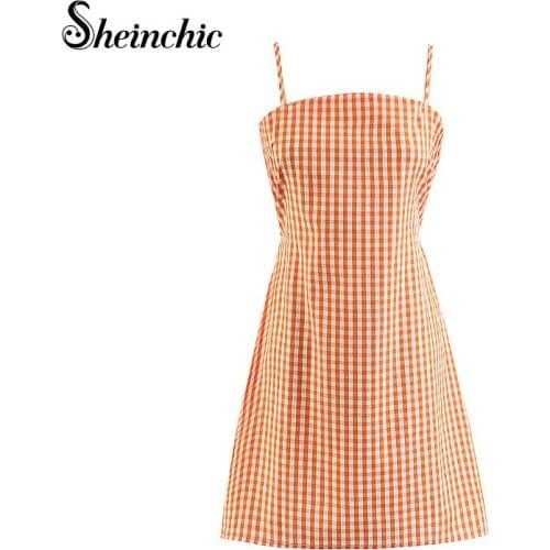 Sexy Spaghetti Strap Mini Dressses for Women 2021 Summer Fashion Elegant Blue/yellow Plaid Dress Korean Vestido De Mujer
