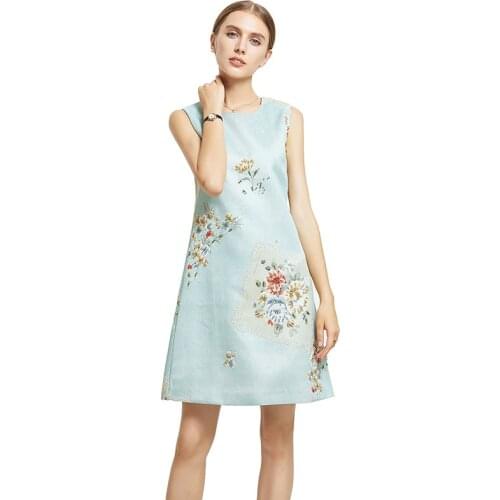 2020 High Quality Fall Dress Fashion Sleeveless Flower Luxurious Diamonds Above Knee Tank Elegant Dress Women Vestidos
