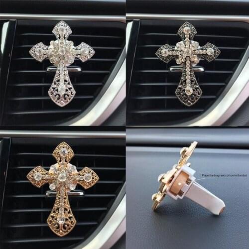 1PC Car Ornament Crystal Cross Jesus Air Freshener Diamond Automobiles Interior Decoration Vents Perfume Clip Diffuser