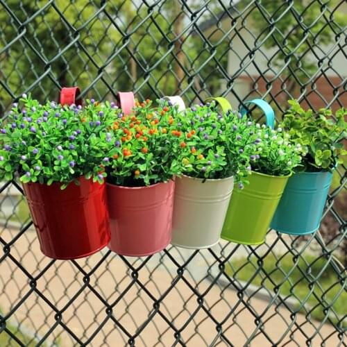 1PCS Garden Hanging Metal Flower Pot Hook Wall Candy Color Iron Bucket Hanging Basket for Plant Balcony Decoration