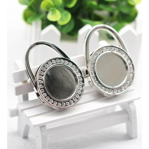 1pcs Portable Handbag Purse Hook Diamonds Blank Foldable Glossy Handbag Bag Purse Hook Fit 30mm cabochons