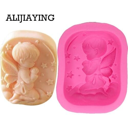 M0340 1Pcs Boy Angel Craft Art Silicone mold Fondant chocolate moulds Craft Molds DIY Handmade soap molds cake tool