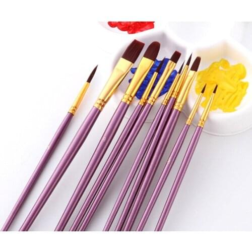 10 Pcs Oil Painting Brushes Nylon Hair Purple Artist Paint Brush Set Watercolor Acrylic Painting Supplies Paint Brushes