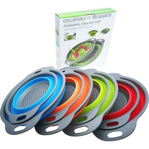 2PCS 30CM Round Collapsible Filter Baskets Colands Strainer Container Storage Set