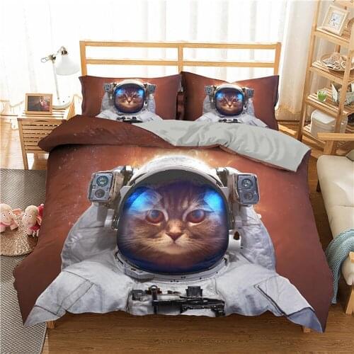 2021 Aviation Astronaut Bedding Set Cute Cat Duvet Cover 1 Quilt Cover + 1/2 Pillowcases US/EU/AU Size Twin Double Full Queen