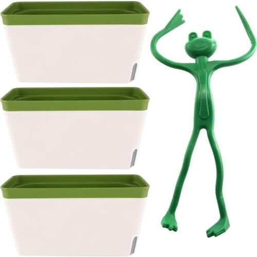 3PCS Self Watering Planter Pot Rectangle 10.5 Inch with 10PCS Frog Shape Reusable Cable Wire Ties