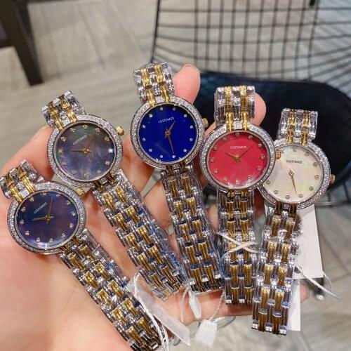 30mm Stainless Steel Women Quartz Watch Grey White Blue Pink mother Of Pearl Shell Dial Clock 12 Diamonds Female Luxury Name AAA