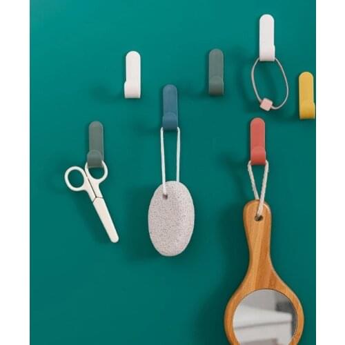 4PCS Nail-free Hook Candy color Strong Hook Sticky Kitchen Bathroom Living Room Storage Holder Wall Mount J-shaped Hook Seamless