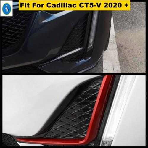 ABS Red / Carbon Fiber Look Front Fog Lights Lamps Eyelid Eyebrow Decoration Stripes Cover Trim Fit For Cadillac CT5-V 2020 2021