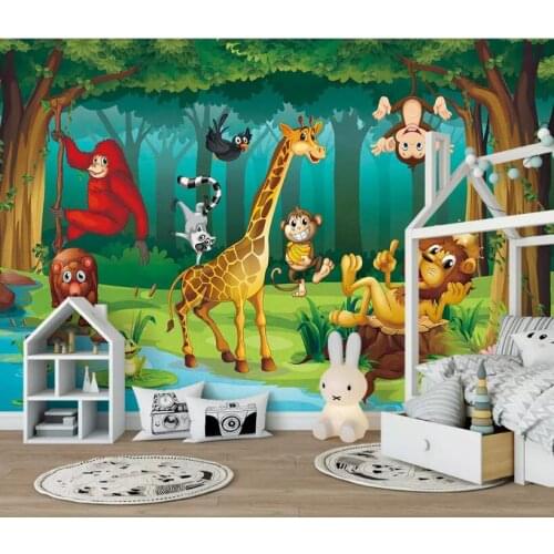 Bacal Custom 3D Photo Wallpaper For Kids Room Cartoon Animal Tiger Lion Poster Children Room Wall Decoration 3d Mural Wallpaper