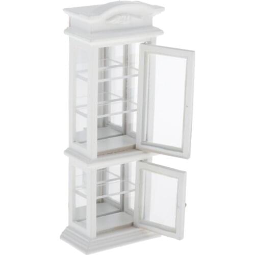 White Wooden Mini Wine Display Cabinet Cupboard for 1/12 Dolls House Room Furnishings DIY