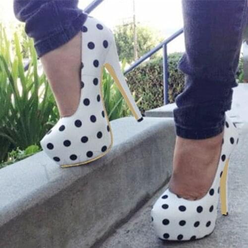 BERZIME Sweet Women Heels Platform Pumps Cloth Polka Dotes Party Cosplay Sandals Zapatos Sandalias Shoes Woman Big Size 39 40 43