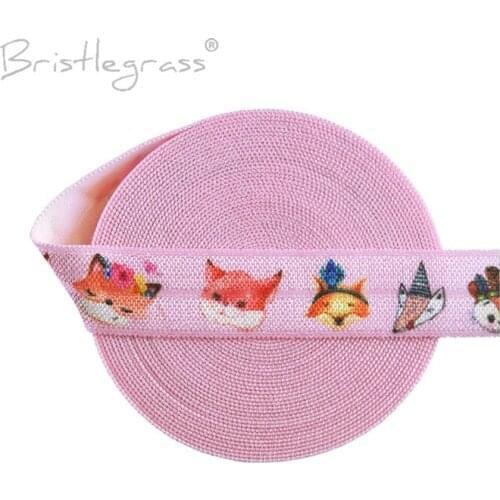 BRISTLEGRASS 100 Yard by Roll 5/8" 15mm Pink Cartoon Fox Print Foldover Elastic FOE Spandex Satin Band Hair Tie Dress DIY Sewing