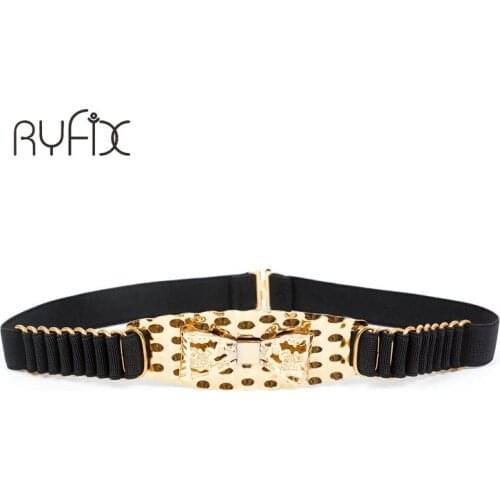 Womens Belt Cut Out Gold Metal Bowknot Belt With Multi Elastic Good Quality Hook Closure Belt For Women Luxury Strap BL201803